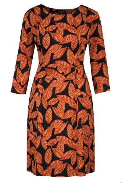 Zilch - Dress Pockets - Kleid mit Taschen - leaves black Blätter Muster schwarz