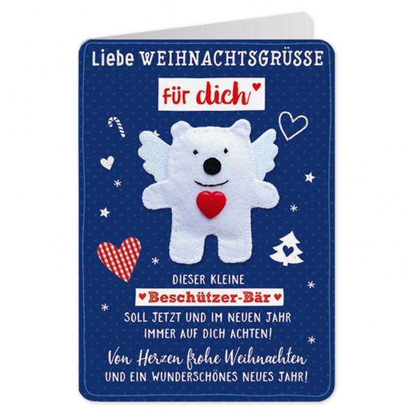 Weihnachtskarte - Klappkarte X-Mas Gute Wünsche - Liebe Weihnachtsgrüße Beschützer-Bär