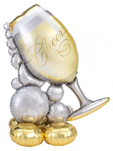 Airloonz - Stehender Folienballon Deko-Ballon Weinglas Sektglas Cheers - Bubbly Wine Glass
