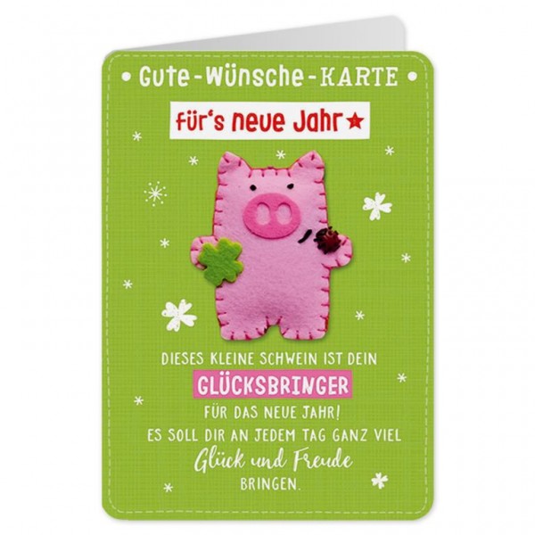 Weihnachtskarte - Klappkarte X-Mas Gute Wünsche - Fürs neue Jahr Schwein grün
