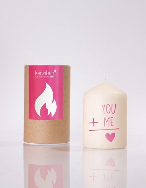 Kerze mit Spruchbotschaft - Flämmchen - You and Me pink