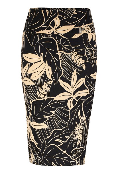 Zilch - Rock Skirt Tulip - Jungle Black - Blätter Muster schwarz beige