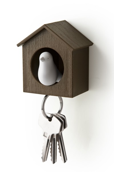 Qualy - Schlüsselanhänger Sparrow - Vogelhaus - braun/weiß