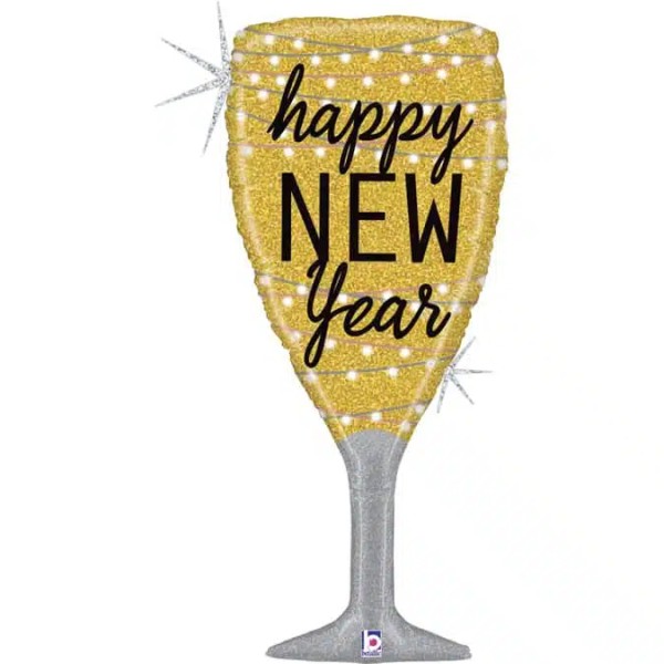 Grabo - Folienballon Heliumballon Silvester Neujahr - Happy New Year Champagne Glass - 94 cm