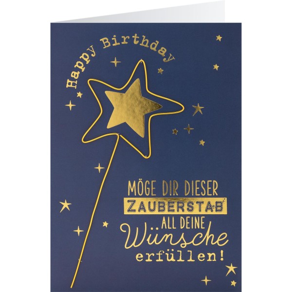 Gruss und Co - Draht-Art-Card - Karte mit Draht-Applikation - Happy Birthday Zauberstab