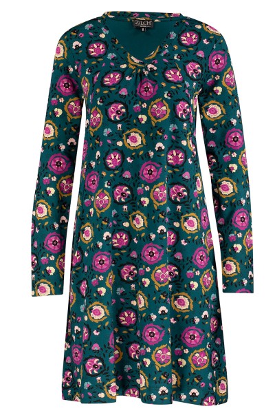 Zilch - Dress Pockets Kleid - floral pine - Blumen-Muster dunkelgrün bunt
