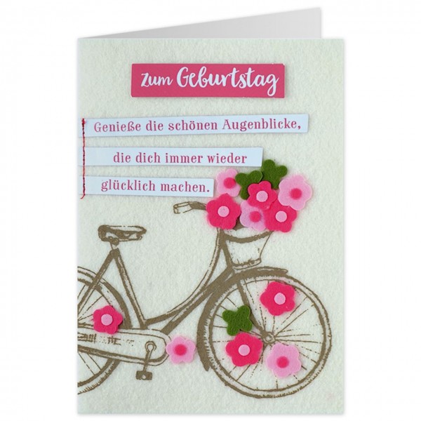 Gruss und Co - Filzkarte Geburtstag - Fahrrad Blumen