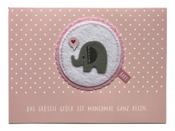 Gruss und Co - Filzkarte Geburt - Elefant rosa