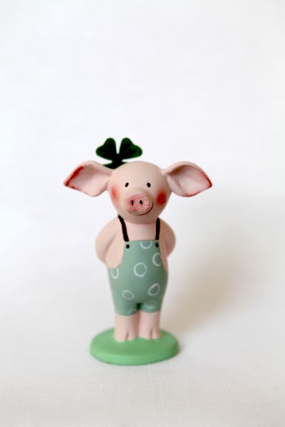 Keramikfigur Glücksbringer Schwein - Saubande Minis - Paulchen Klee