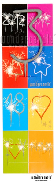 Wunderkerze - Wondercandle - Zahl 3 - Drei - silber