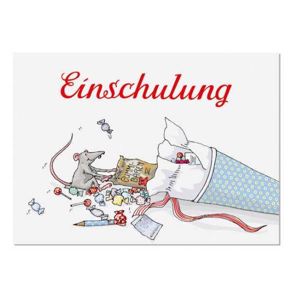 krima & isa - Postkarte - Schulanfang 1. Schultag - Einschultung Schultüte Maus