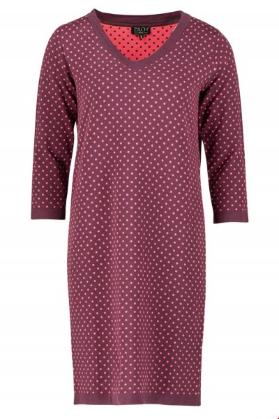 Zilch - Dress V-Neck Kleid - dots port Punkte rosa lila