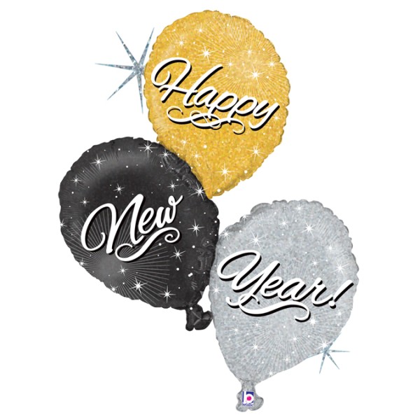 Grabo - Folienballon Heliumballon Silvester Neujahr - Happy New Year Ballon Trio - 102 cm