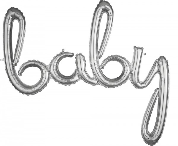 Folienballon zum Aufhängen Schriftzug - Script Phase - Geburt Taufe - Baby silber