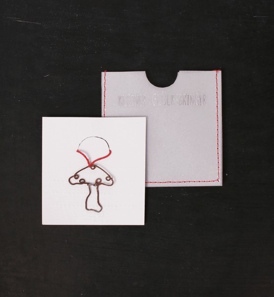 Mini-Karte mit Draht-Anhänger - Kleiner Glücksbringer - Fliegenpilz
