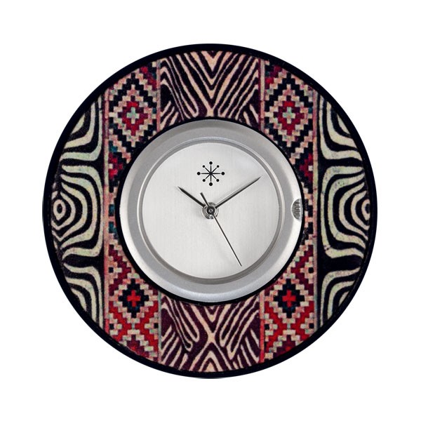 Deja Vu - Schmuckscheibe für Uhr - Kunst Design - Muster Indian schwarz weiss rot Kd 41