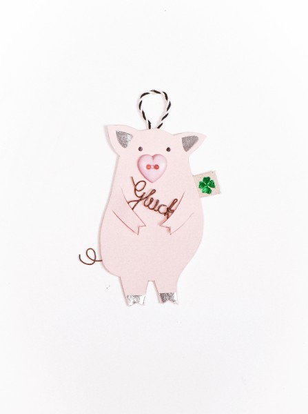 Glücksschweinchen - Schweinchen-Anhänger aus Papier mit Draht-Element - Glück