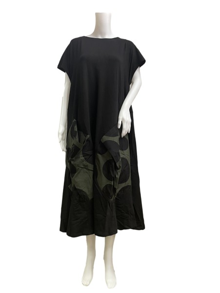 Alembika - Kleid - Dress UD112 Khaki - schwarz khaki mit großen Taschen und Punkten