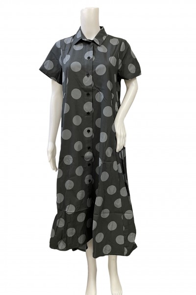 Amma - Kurzarm-Kleid mit Kragen - grey dots - Punkte grau