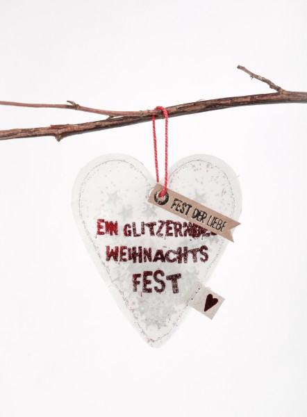 Winter Glitzer Ornament - Geschenkanhänger Christbaumschmuck - Herz - Fest der Liebe