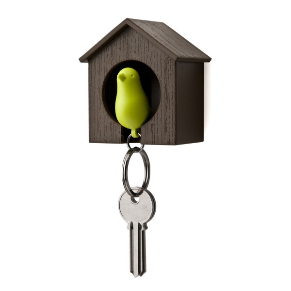 Qualy - Schlüsselanhänger Sparrow - Vogelhaus - braun/grün