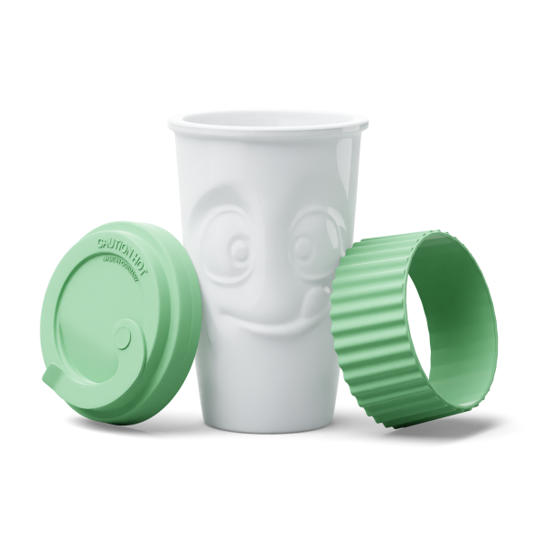 TV Tassen - To-Go-Becher aus Porzellan mit Gesicht - lecker - mint