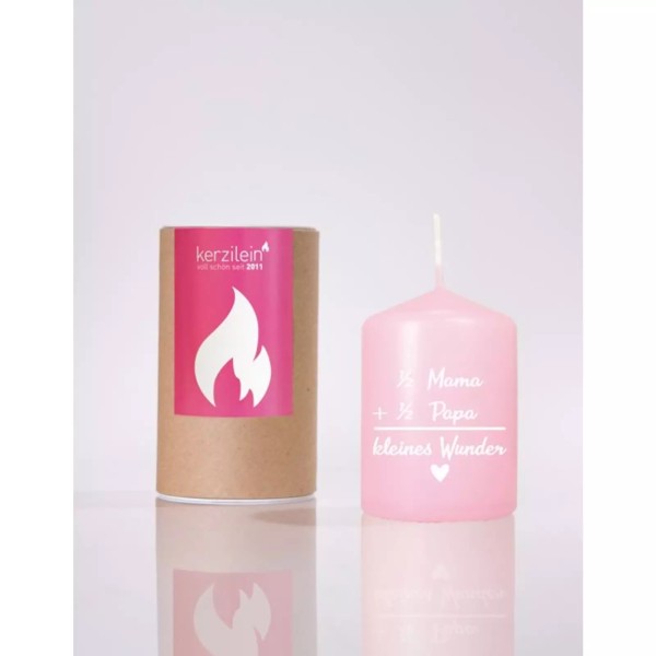 Kerze mit Spruchbotschaft - Flämmchen - Geburt Kleines Wunder pink
