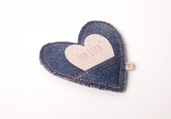 Jeans-Herz - Gefülltes Herz aus Jeans-Stoff mit Herz-Karte - Für Dich