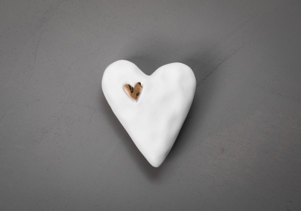 Porzellanherz - Mini Herz aus Porzellan mit Glasur - Herz gold