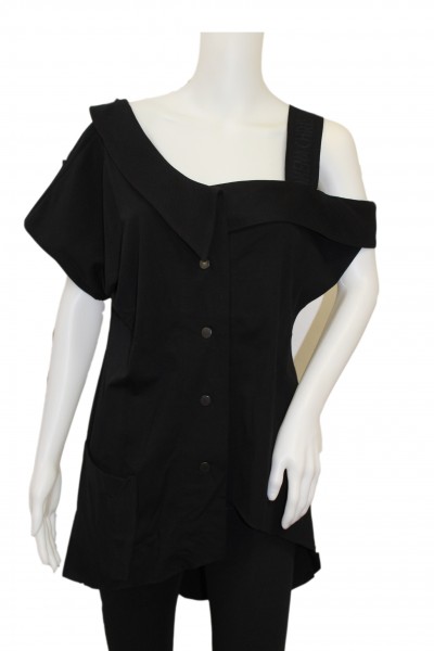 Philomena Christ - T-Shirt Tunika mit Kragen und Druckknöpfen Tüll - black schwarz