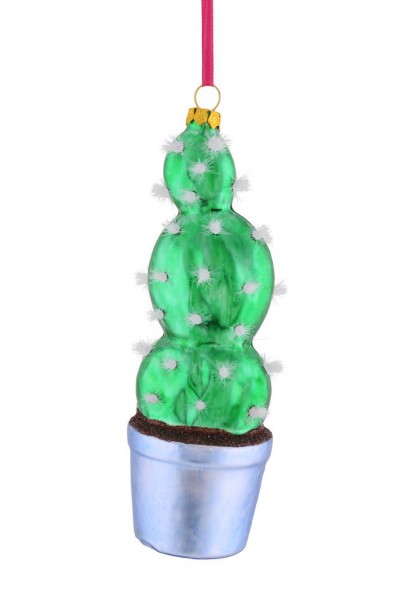 Gift Company - Weihnachtskugel Christbaum-Anhänger - Potted Cactus - Kaktus im Topf - grau grün