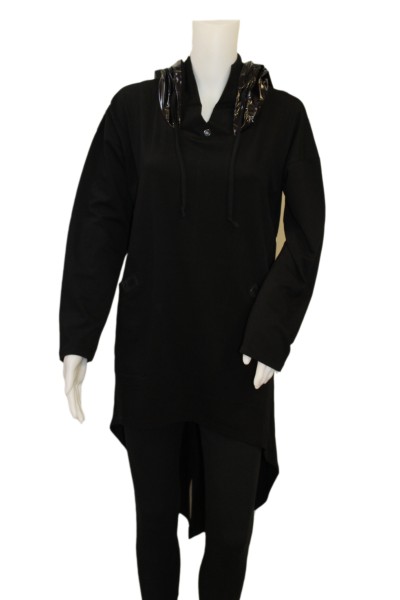 Philomena Christ - Tunika Kleid mit Kapuze und Band am Rücken - black schwarz