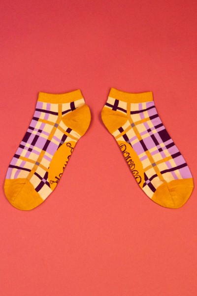 Powder Sneaker-Socken Strümpfe - Purple Check Sneaker Socks - Muster Karo lila gelb
