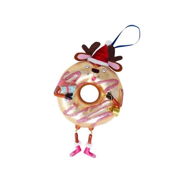 Gift Company - Weihnachtskugel Christbaum-Anhänger - Rentier-Donut mit Wackelfüßen