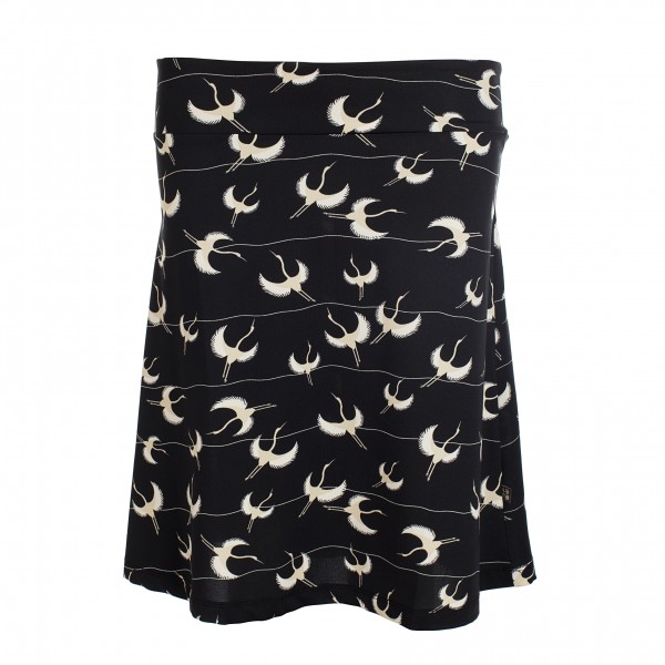 Froy & Dind - Rock Skirt Long Cranes Recycled Polyester - Vögel Muster schwarz creme