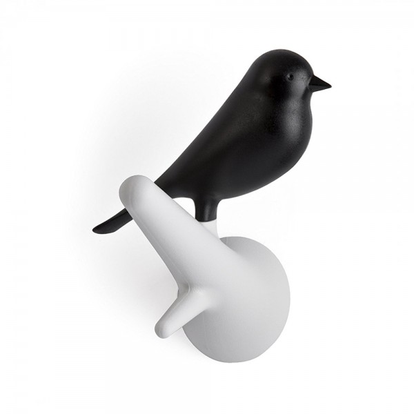Qualy - Wandhaken - Hook Sparrow - Vögel 2er-Set - weiß/schwarz
