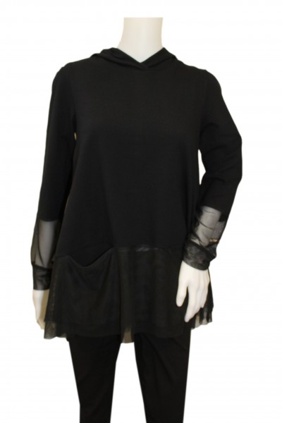 Philomena Christ - Sweath Hoody Shirt Tüllkapuze - black schwarz