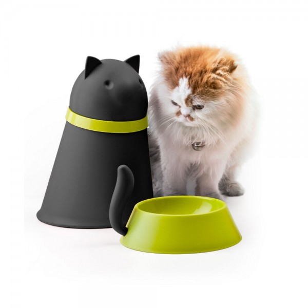Qualy - Futterbehälter und Fressnapf für Katzen - Kitt - schwarz