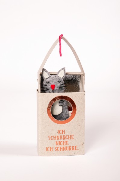 Haus Tiere - Mini Filz-Tier mit Verpackung - Katze - Ich schnarche nicht ...