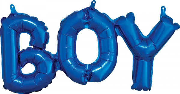 Folienballon zum Aufhängen Schriftzug - Air Filled Balloons - Geburt Taufe - Boy blau