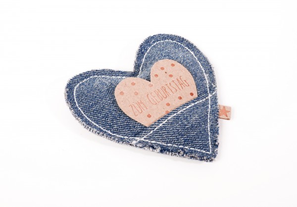 Jeans-Herz - Gefülltes Herz aus Jeans-Stoff mit Herz-Karte - Zum Geburtstag