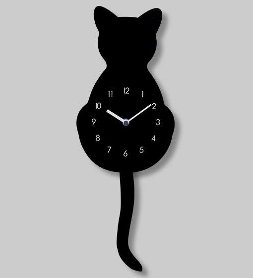 Schwarze Katze Wanduhr Schwanz Wagging Pendeluhr für Schlafzimmer Wand
