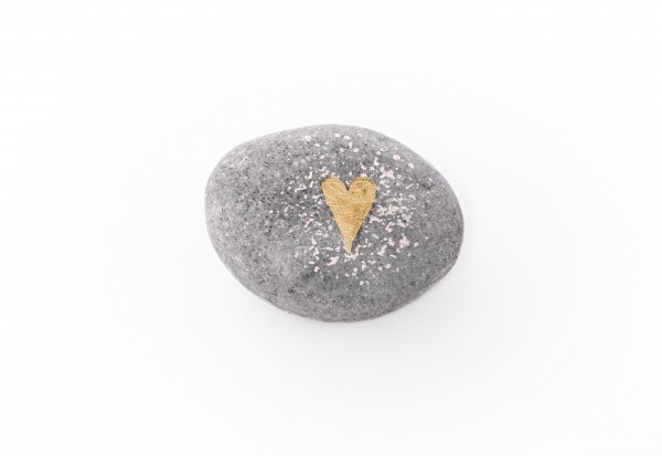 Herzstein - Glücksbringer Stein mit Aufdruck - Herz gold