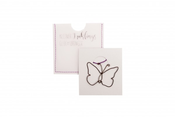 Mini-Karte mit Draht-Anhänger - Kleiner Frühlings-Glücksbringer - Schmetterling