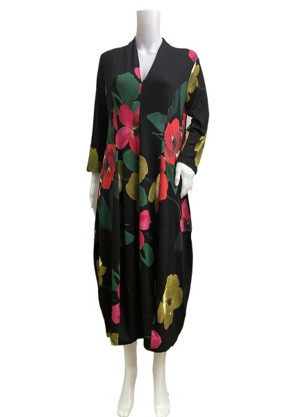 Alembika - Kleid - Dress SD525G Garden - Blumen-Muster schwarz bunt