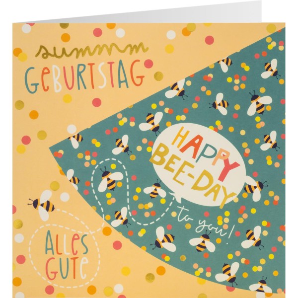 Gruss und Co - Partyhütchen-Karte - Karte mit Partyhut - Geburtstag Biene Happy Bee-Day