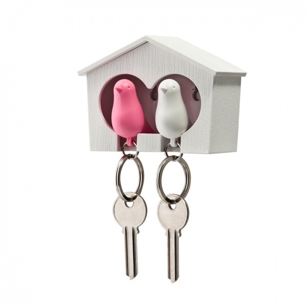 Qualy - Schlüsselanhänger 2er-Set - Duo Sparrow - pink/weiß