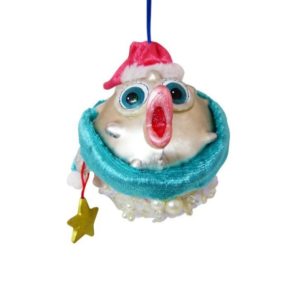 Gift Company - Weihnachtskugel Christbaum-Anhänger - Hänger Kugelfisch mit Weihnachtsmütze