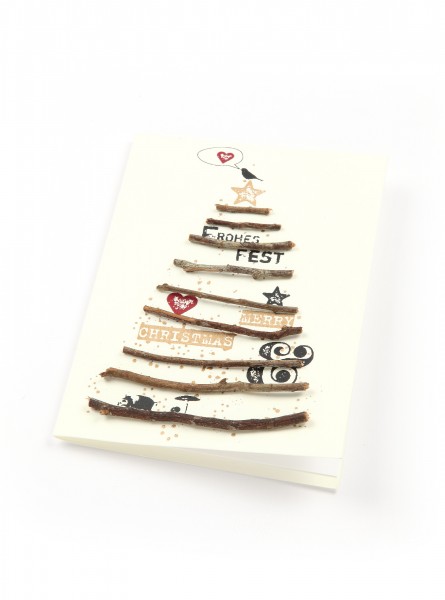 Karte - X-Mas Ast-Karte - Merry Christmas Baum