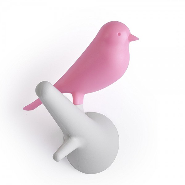 Qualy - Wandhaken - Hook Sparrow - Vögel 2er-Set - weiß/pink
